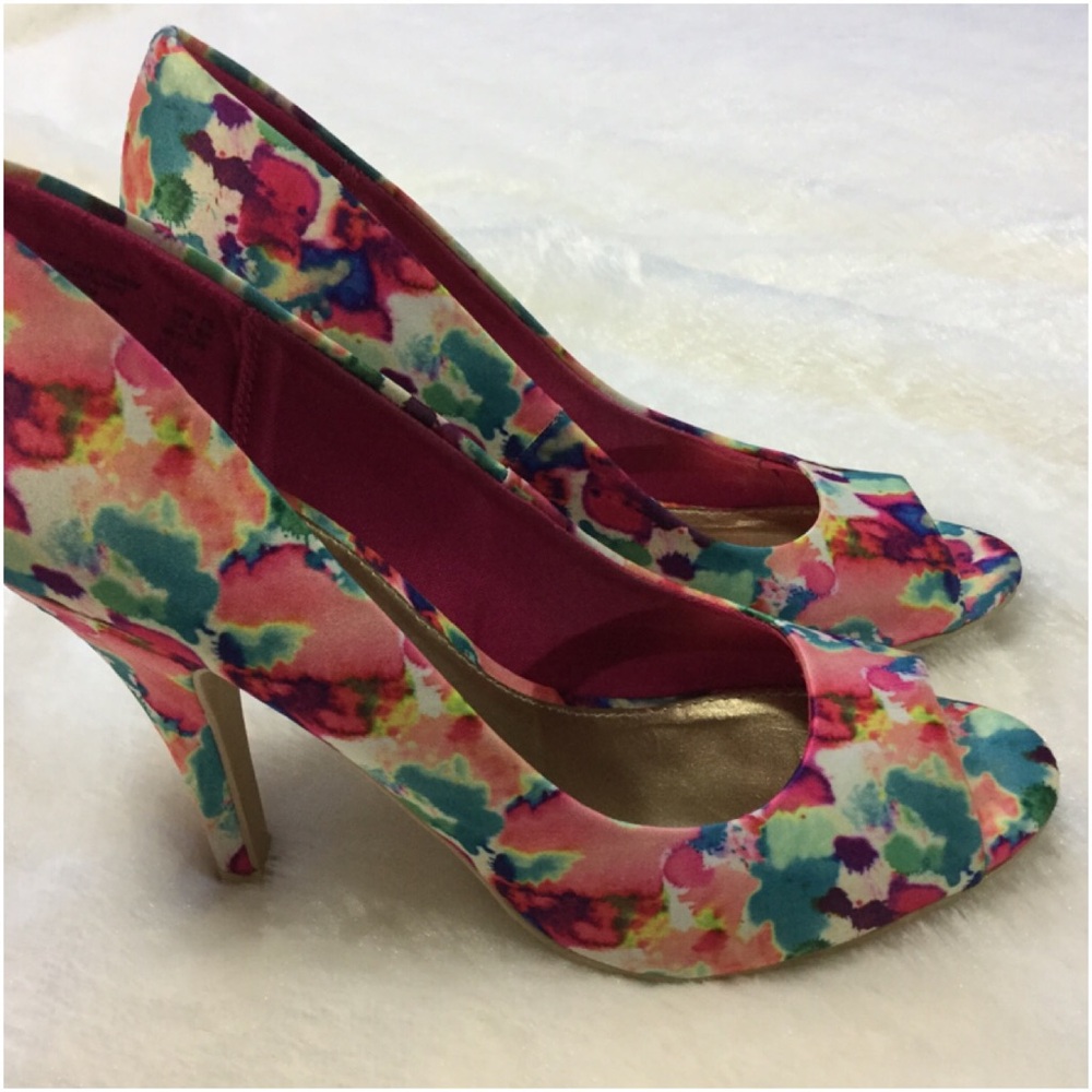 Christian Siriano Floral Peep-Toe Heels - Pink Multi